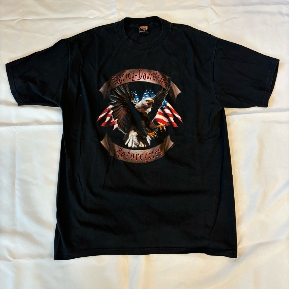 Vintage Harley-Davidson Black Eagle & Flag Graphic Tee